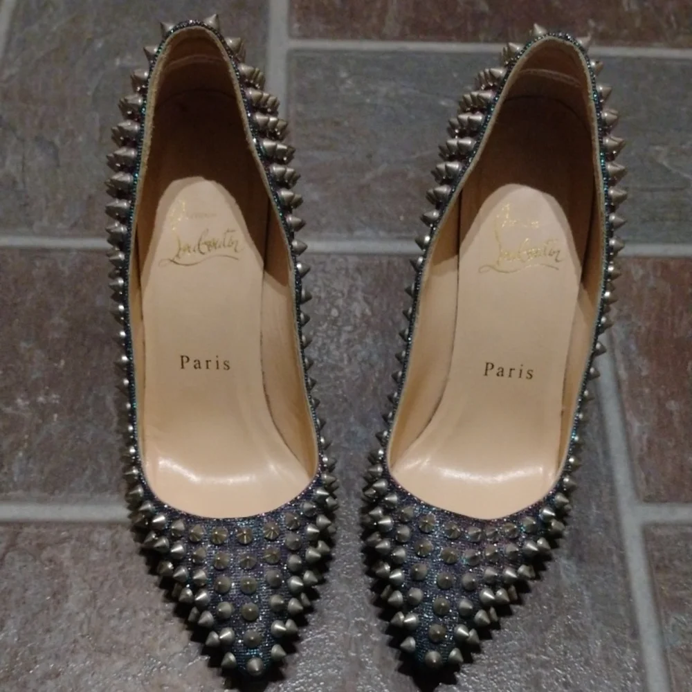 Christian Louboutin Metallic iridescent Studded Studs Pigalle Pump Heel Size 35 - Picture 1 of 12